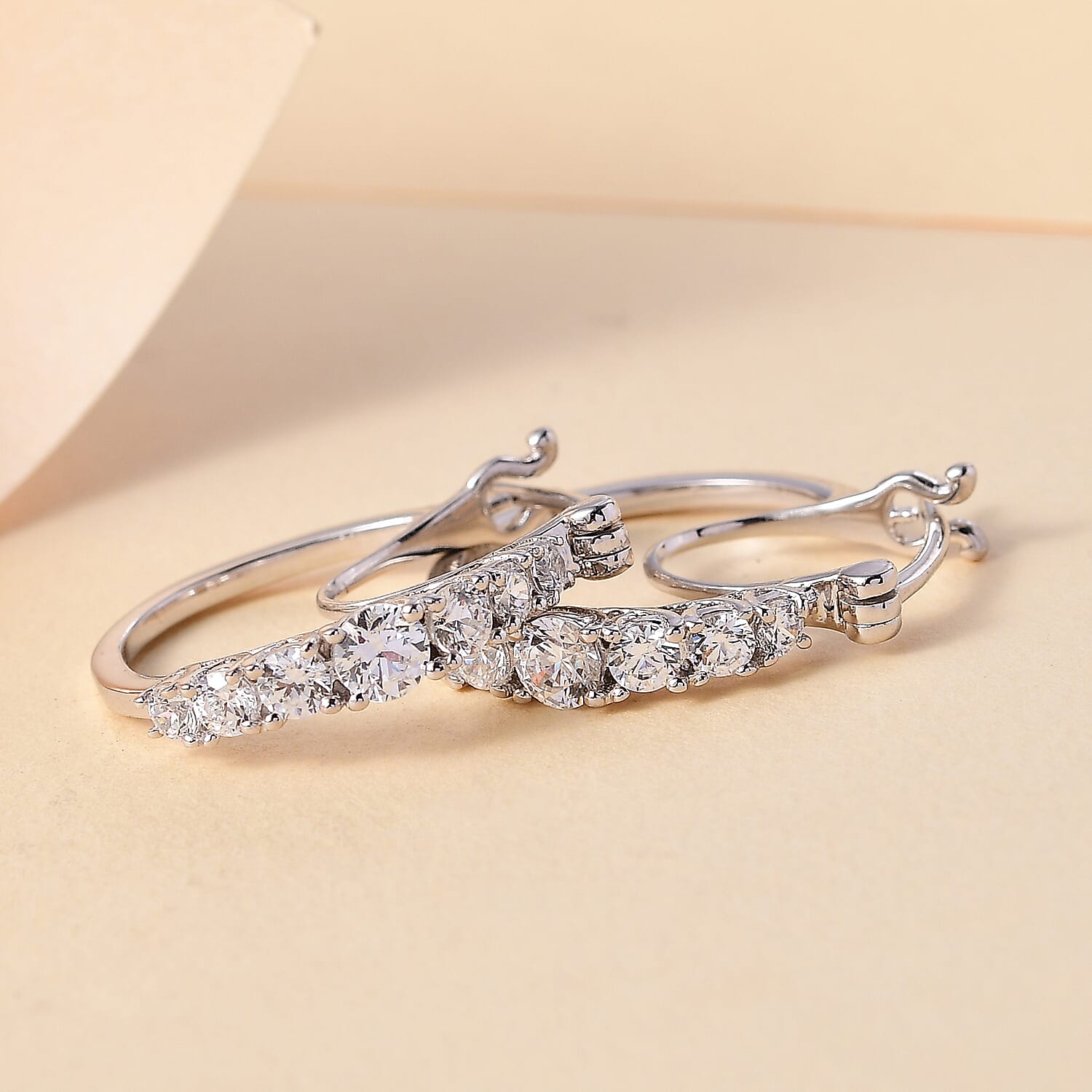 J Francis - Swarovski Zirconia J Hoop Half Hoop Earring in Rhodium Overlay Sterling Silver 2.86 Ct.