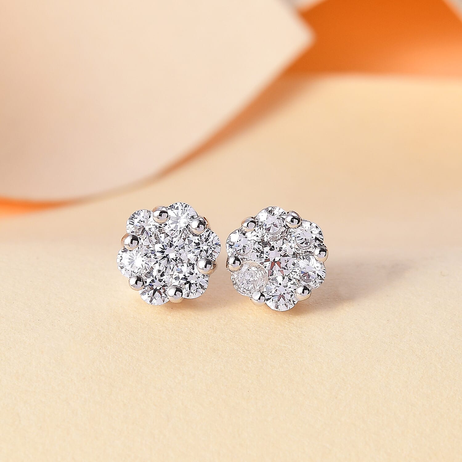 J Francis - Swarovski Zirconia - Cluster Earring With Push BAck in Rhodium Overlay Sterling Silver 1.60 Ct.