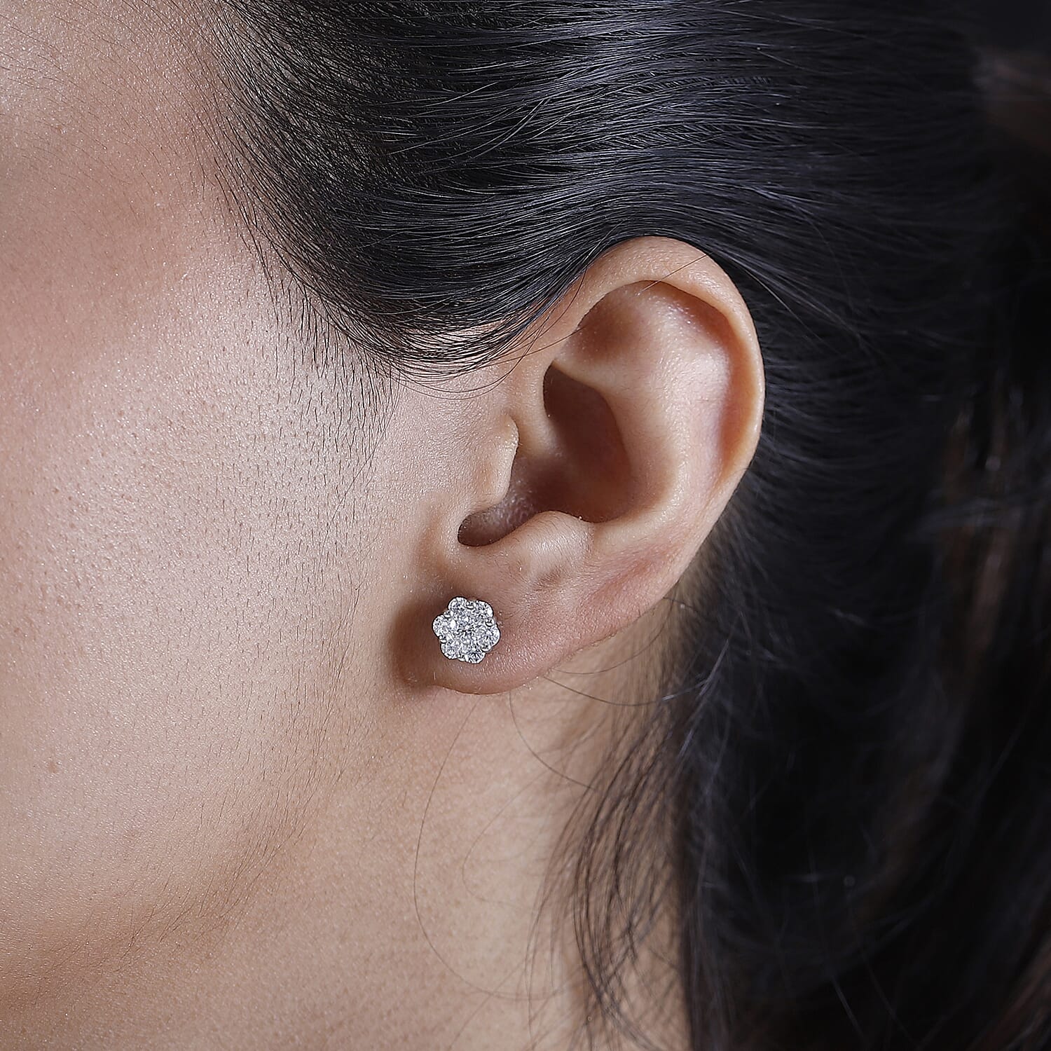 J Francis - Swarovski Zirconia - Cluster Earring With Push BAck in Rhodium Overlay Sterling Silver 1.60 Ct.