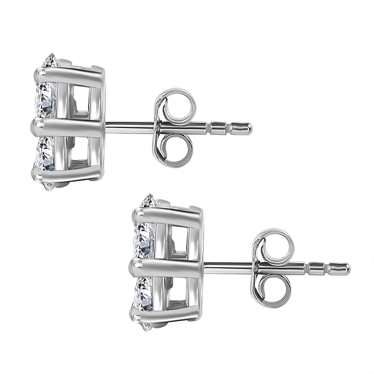 J Francis - Swarovski Zirconia - Cluster Earring With Push BAck in Rhodium Overlay Sterling Silver 1.60 Ct.
