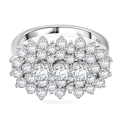 J Francis - Swarovski Zirconia Cluster Boat Ring in Rhodium Overlay Sterling Silver 4.06 Ct.