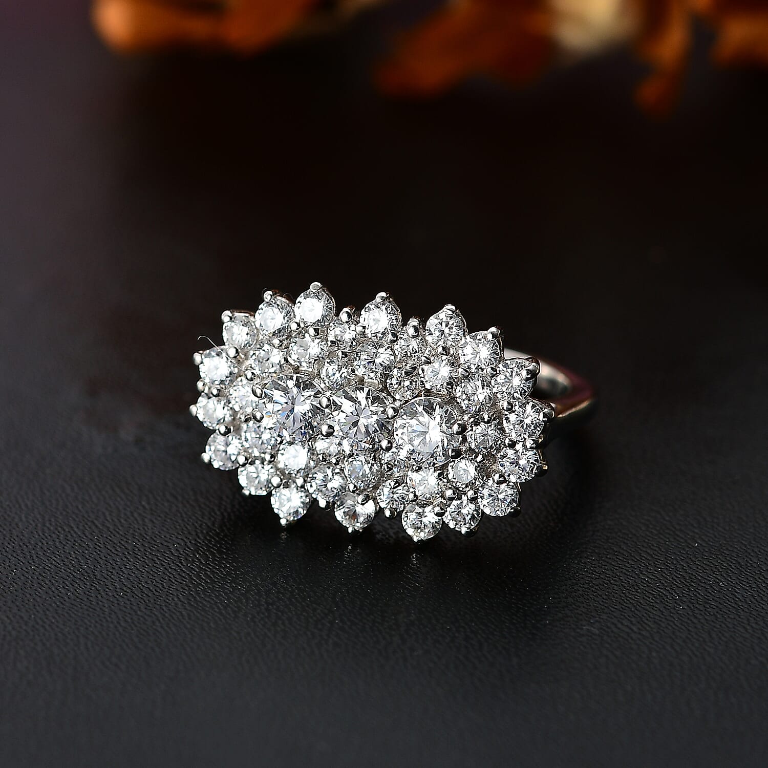 J Francis - Swarovski Zirconia Cluster Boat Ring in Rhodium Overlay Sterling Silver 4.06 Ct.