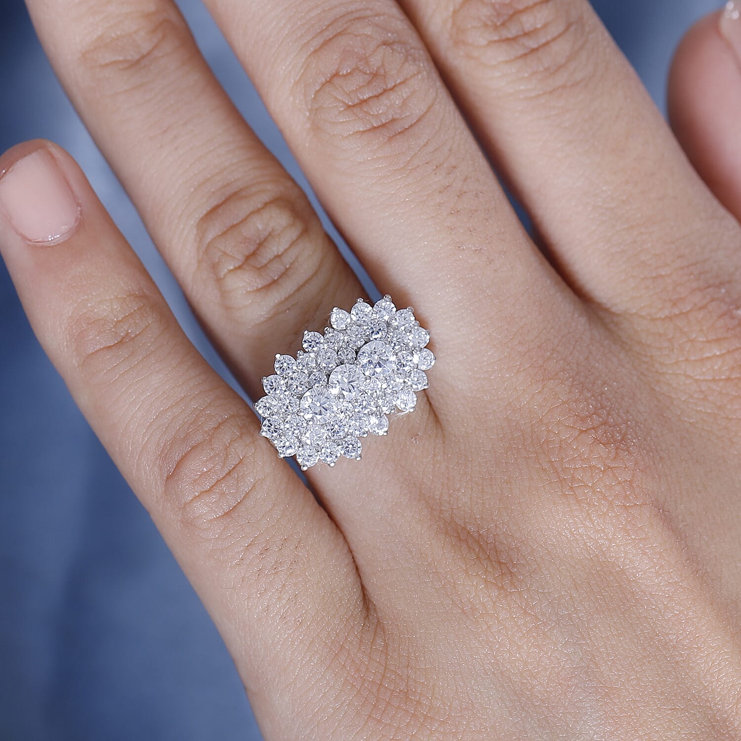 J Francis - Swarovski Zirconia Cluster Boat Ring in Rhodium Overlay Sterling Silver 4.06 Ct.