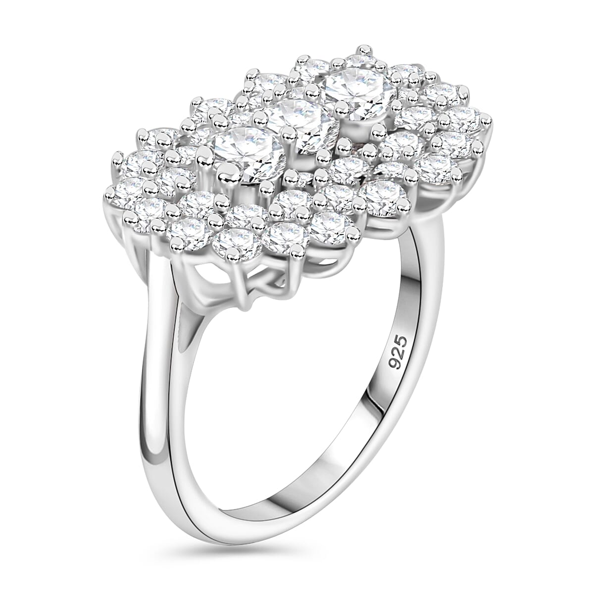 J Francis - Swarovski Zirconia Cluster Boat Ring in Rhodium Overlay Sterling Silver 4.06 Ct.