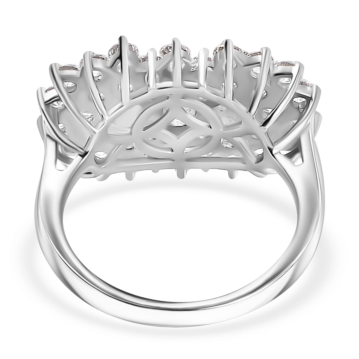 J Francis - Swarovski Zirconia Cluster Boat Ring in Rhodium Overlay Sterling Silver 4.06 Ct.