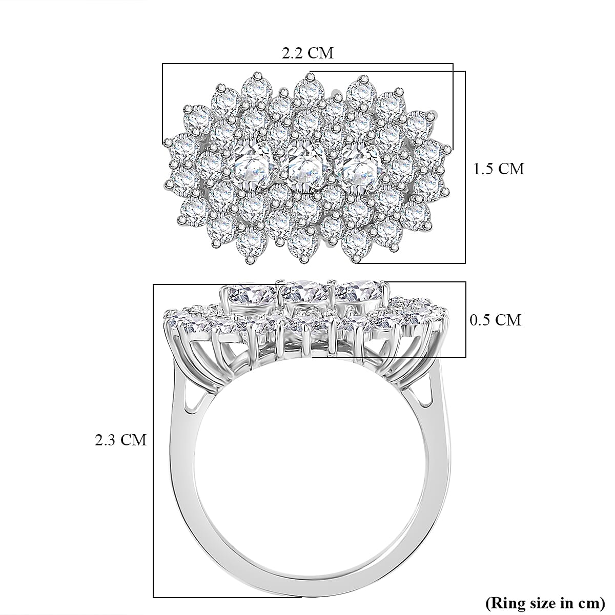 J Francis - Swarovski Zirconia Cluster Boat Ring in Rhodium Overlay Sterling Silver 4.06 Ct.