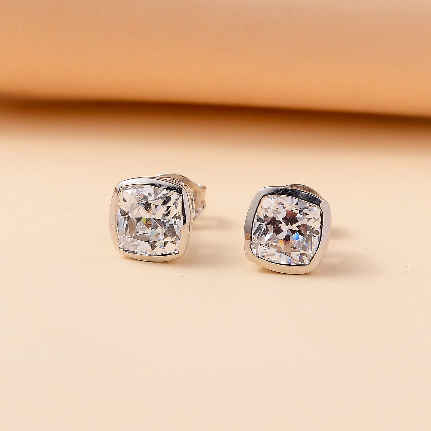 J Francis - Swarovski Zirconia Solitaire Stud Earring With Push Back in Rhodium Overlay Sterling Silver 6.22 Ct.
