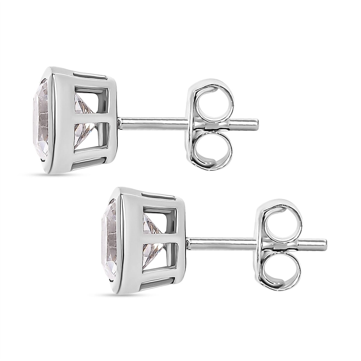 J Francis - Swarovski Zirconia Solitaire Stud Earring With Push Back in Rhodium Overlay Sterling Silver 6.22 Ct.