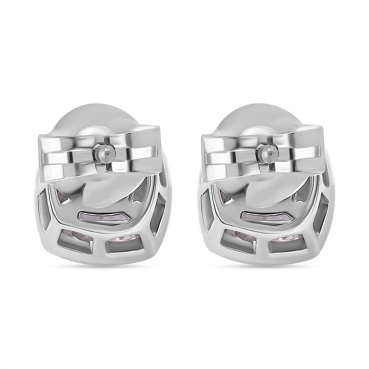 J Francis - Swarovski Zirconia Solitaire Stud Earring With Push Back in Rhodium Overlay Sterling Silver 6.22 Ct.