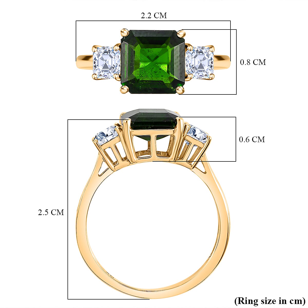 9K Yellow Gold Natural Chrome Diopside & Moissanite Solitaire Ring 3.16 Ct. 9K Yellow Gold Natural Chrome Diopside & Moissanite Solitaire Ring 3.16 Ct.