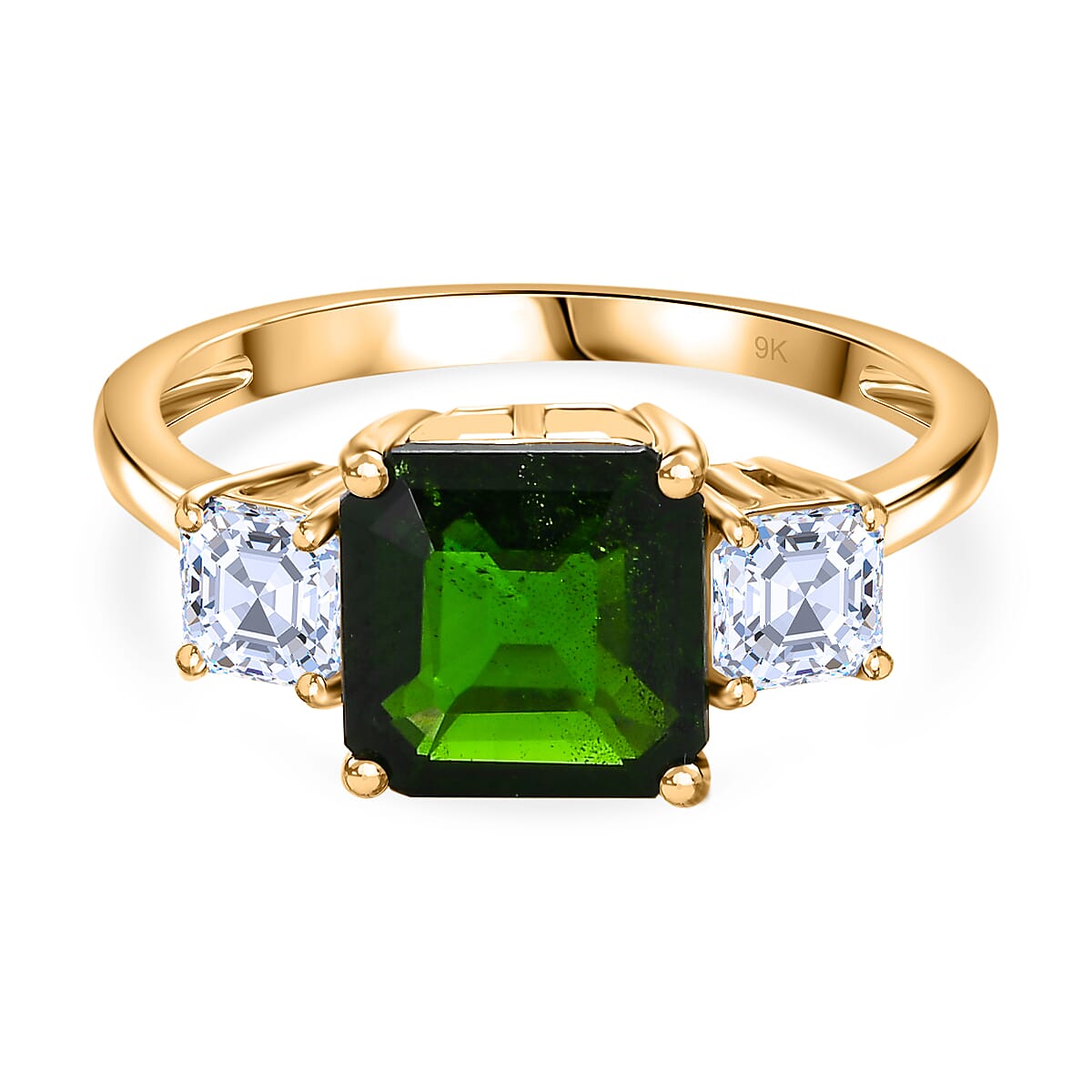 9K Yellow Gold Natural Chrome Diopside & Moissanite Solitaire Ring 3.16 Ct. 9K Yellow Gold Natural Chrome Diopside & Moissanite Solitaire Ring 3.16 Ct.
