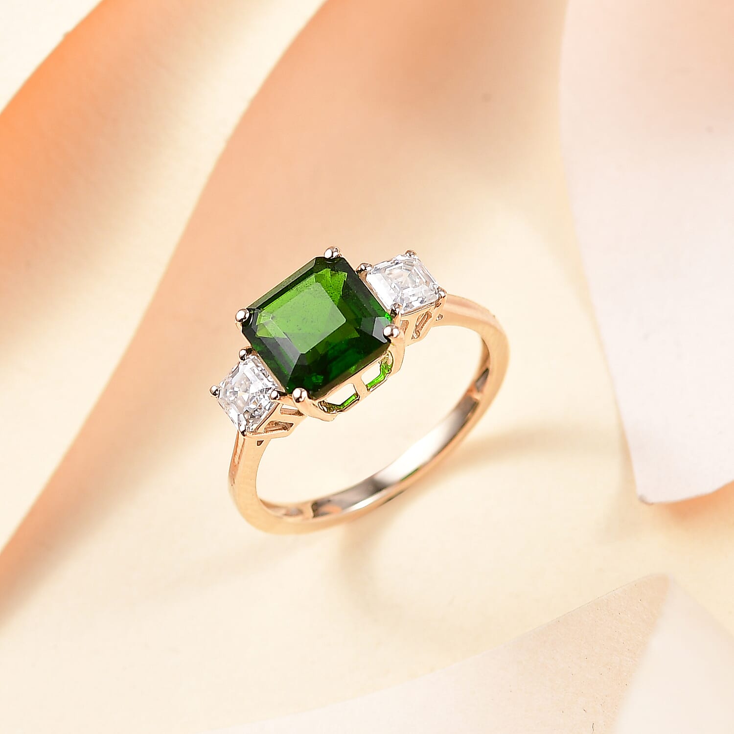9K Yellow Gold Natural Chrome Diopside & Moissanite Solitaire Ring 3.16 Ct. 9K Yellow Gold Natural Chrome Diopside & Moissanite Solitaire Ring 3.16 Ct.