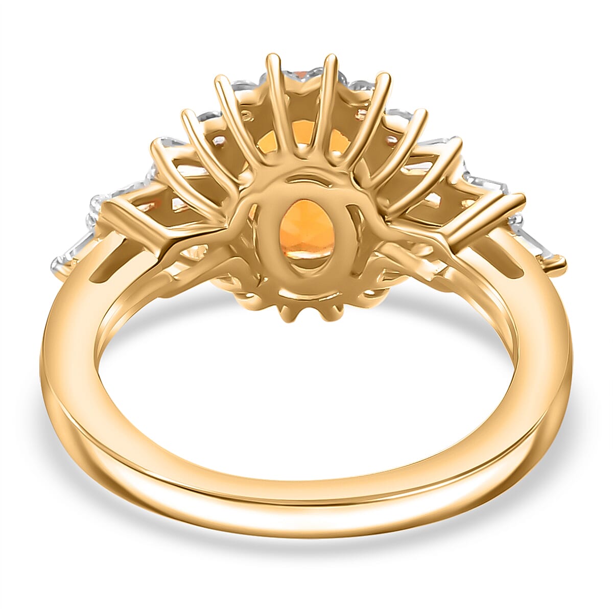 Fire Opal, White Zircon  Main Stone With Side Stone Ring in 18K  Vermeil Yellow Gold Plated Ct 2.21.