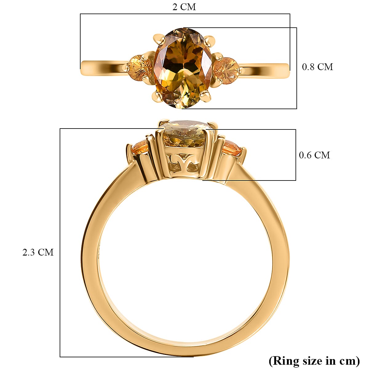 Natural Golden Tanzanite, Yellow Sapphire Ring in 18K Vermeil Yellow Gold Plated Sterling Silver 1.21 Ct.