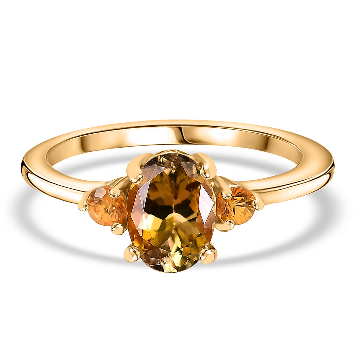 Natural Golden Tanzanite, Yellow Sapphire Ring in 18K Vermeil Yellow Gold Plated Sterling Silver 1.21 Ct.