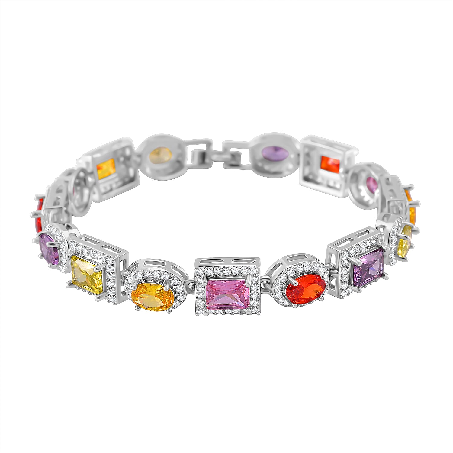 Multi Colour Cubic Zirconia Bracelet Size 7.25 in Silver Tone 7863389 TJC