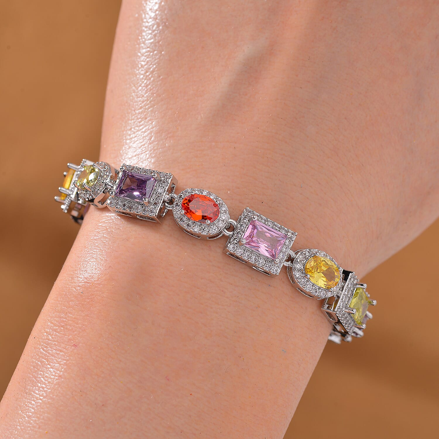 Multi Colour Cubic Zirconia Bracelet (Size - 7.25) 25.0 Ct