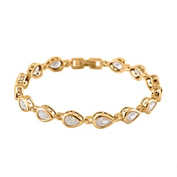 Pink Cubic Zirconia Bracelet (Size - 7.25) Yellow Gold Tone