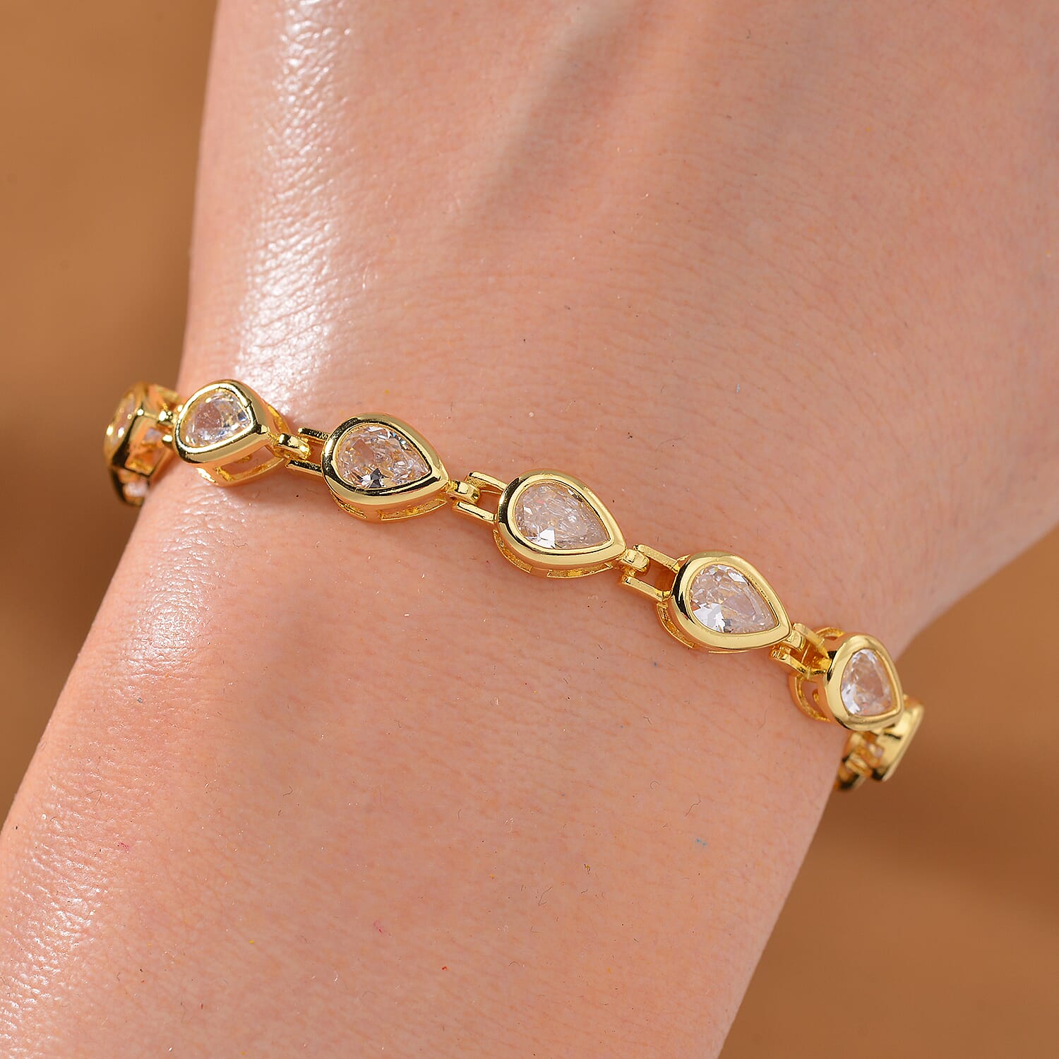 White Cubic Zirconia Bracelet (Size - 7.25) Pure Yellow Brass 15.00 ct