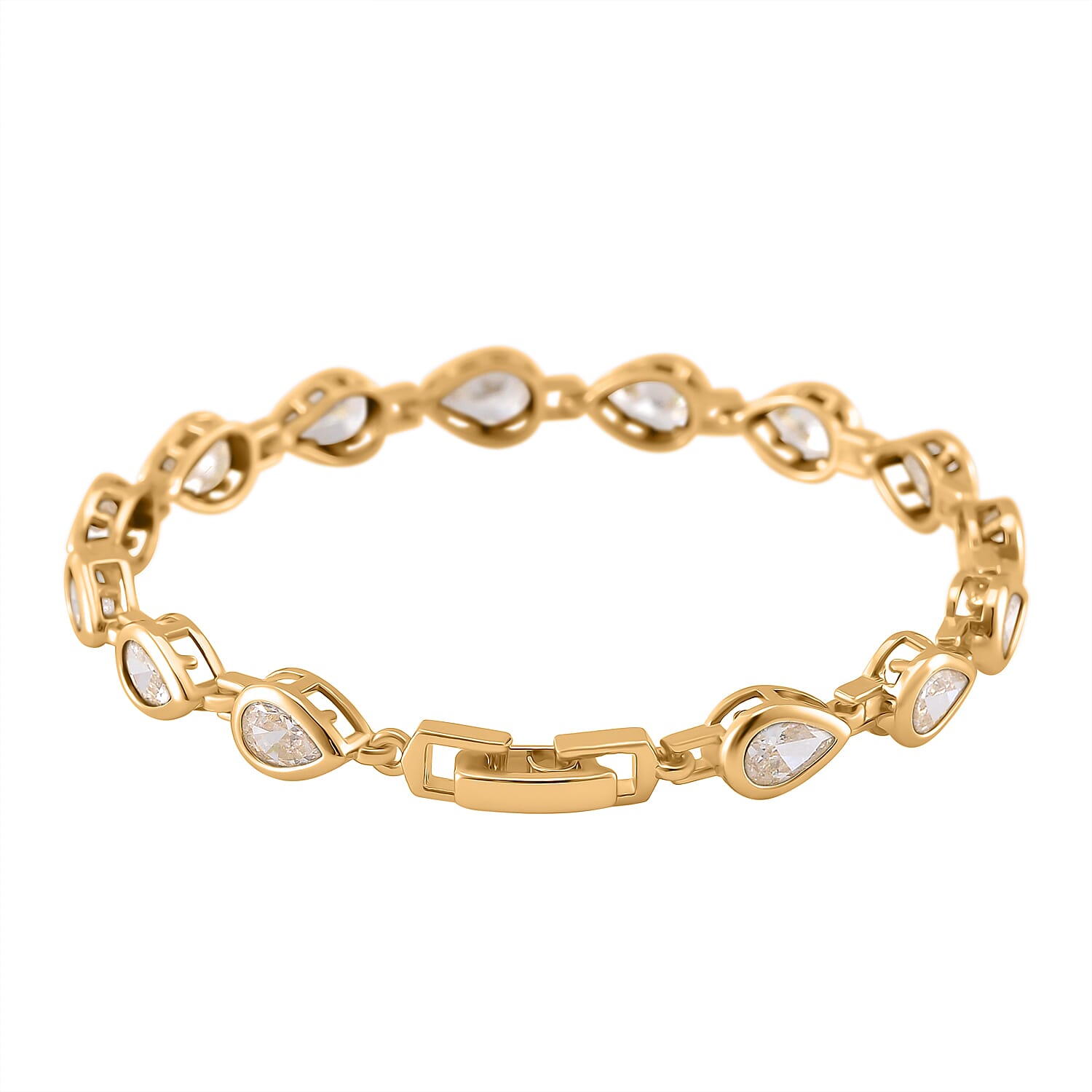White Cubic Zirconia Bracelet (Size - 7.25) Pure Yellow Brass 15.00 ct