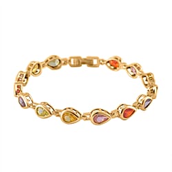 Pink Cubic Zirconia Bracelet (Size - 7.25) Yellow Gold Tone