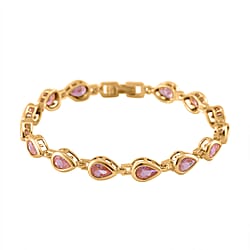 Pink Cubic Zirconia Bracelet (Size - 7.25) Yellow Gold Tone