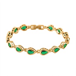 Pink Cubic Zirconia Bracelet (Size - 7.25) Yellow Gold Tone