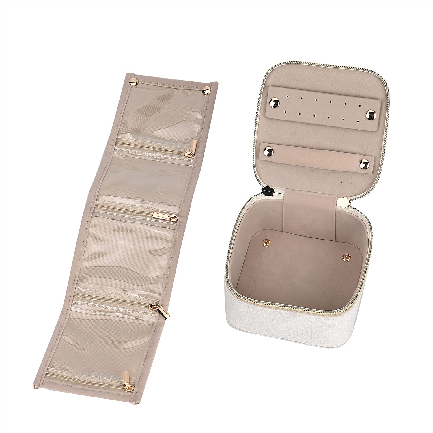 Velvet Jewellery Organiser (Size 12x12x7 cm) - Cream Velvet Jewellery Organiser (Size 12x12x7 cm) - Cream