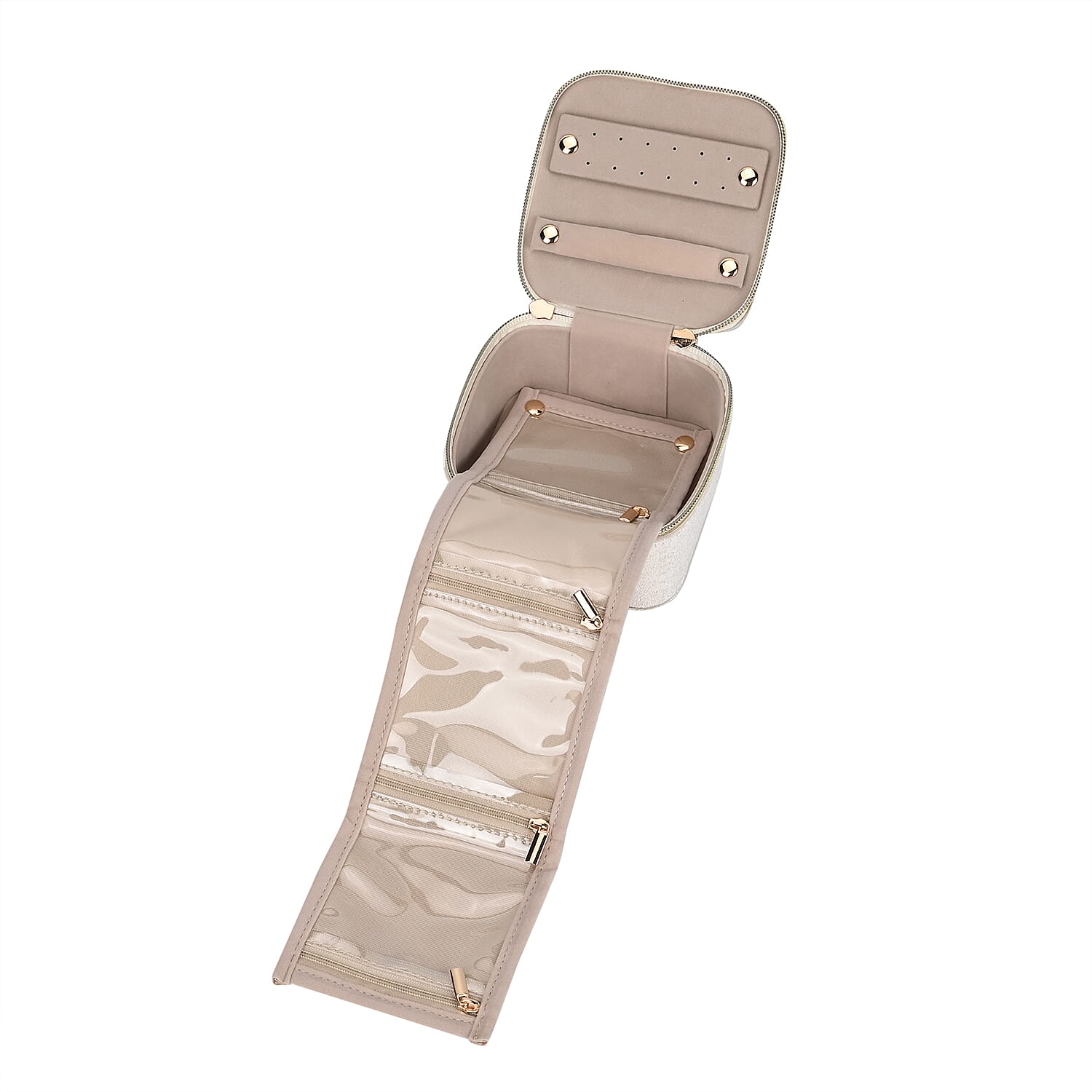 Velvet Jewellery Organiser (Size 12x12x7 cm) - Cream Velvet Jewellery Organiser (Size 12x12x7 cm) - Cream