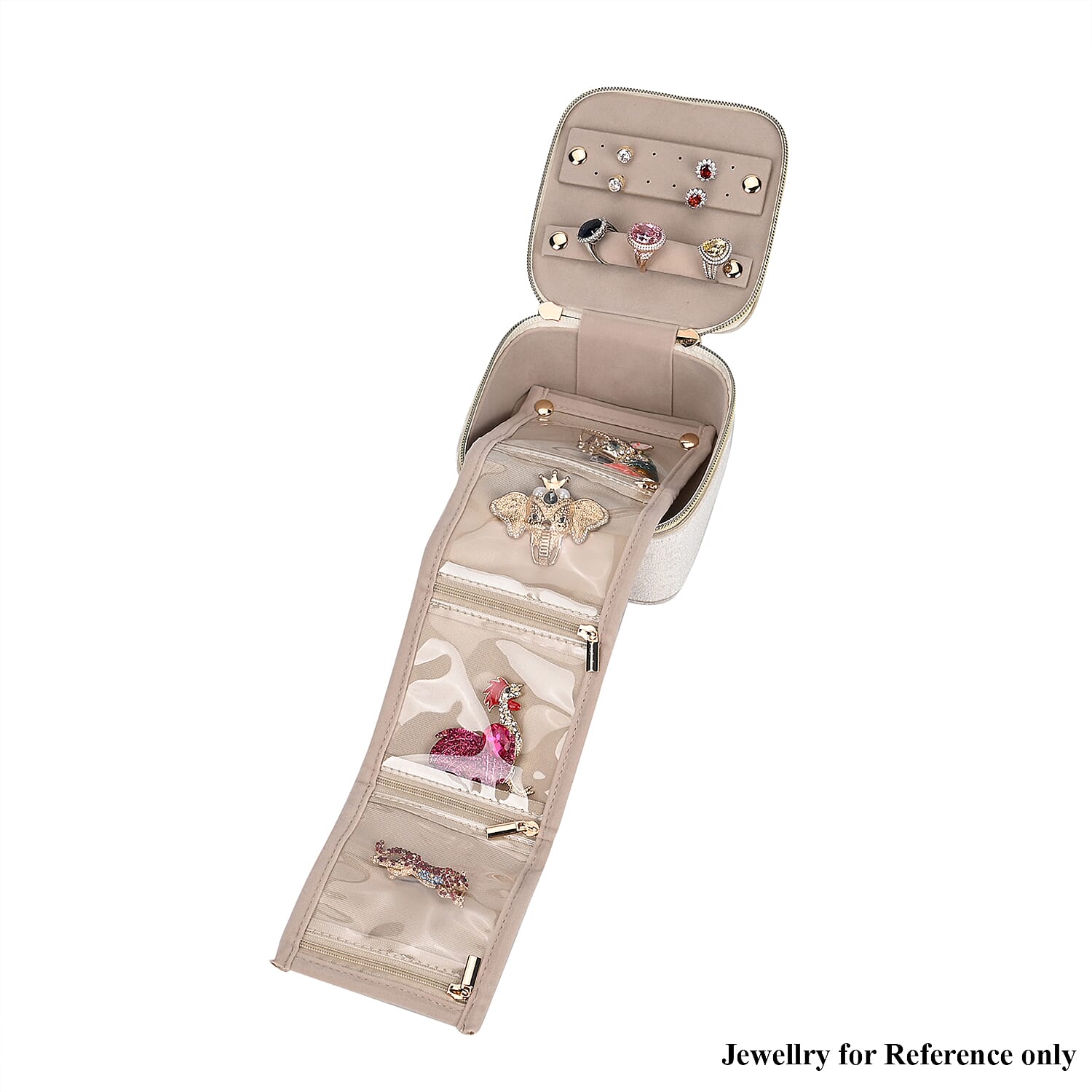 Velvet Jewellery Organiser (Size 12x12x7 cm) - Cream Velvet Jewellery Organiser (Size 12x12x7 cm) - Cream