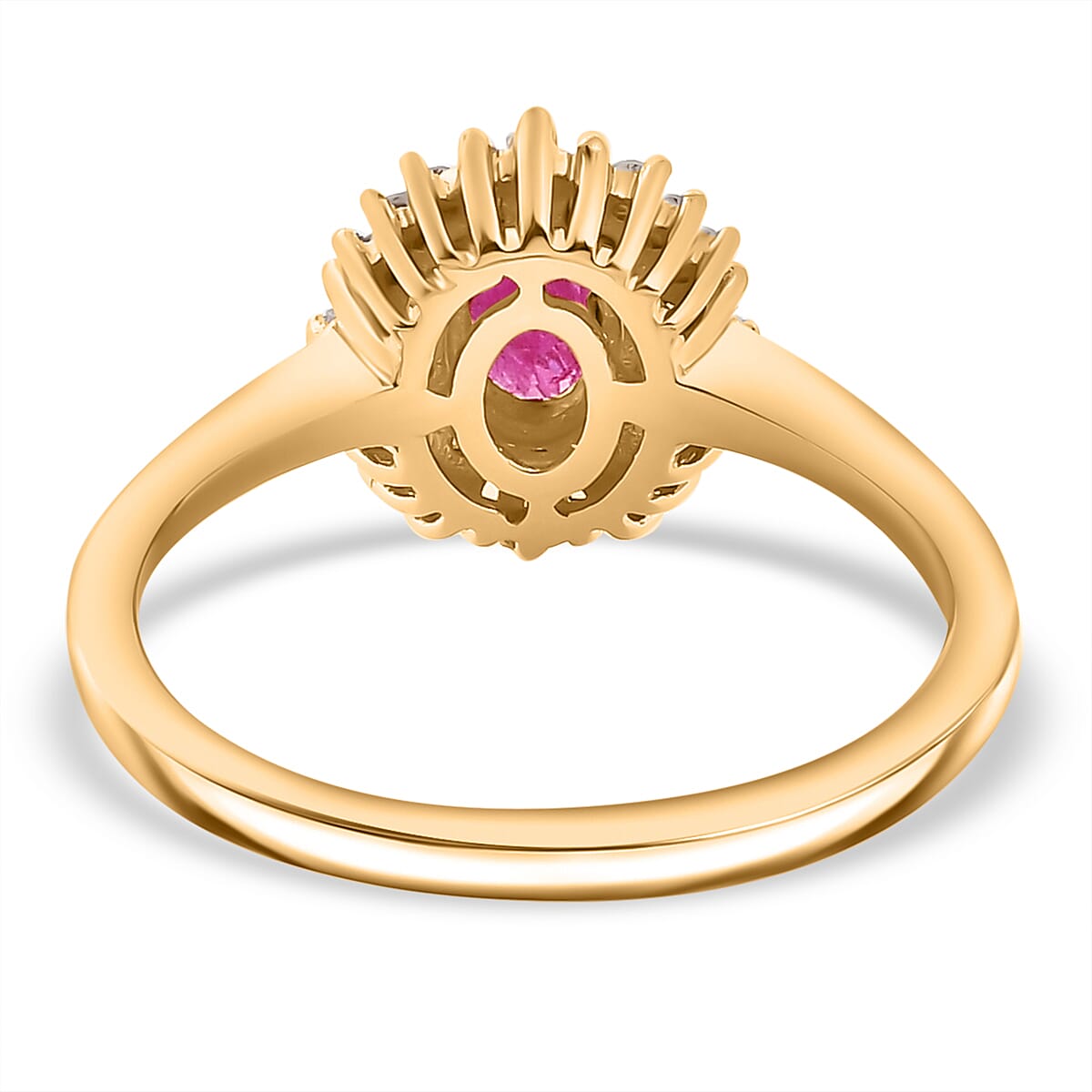 Montepuez Ruby, White Diamond Main Stone With Side Stone Ring in 18K Vermeil Yellow Gold Plated 0.852 Ct.