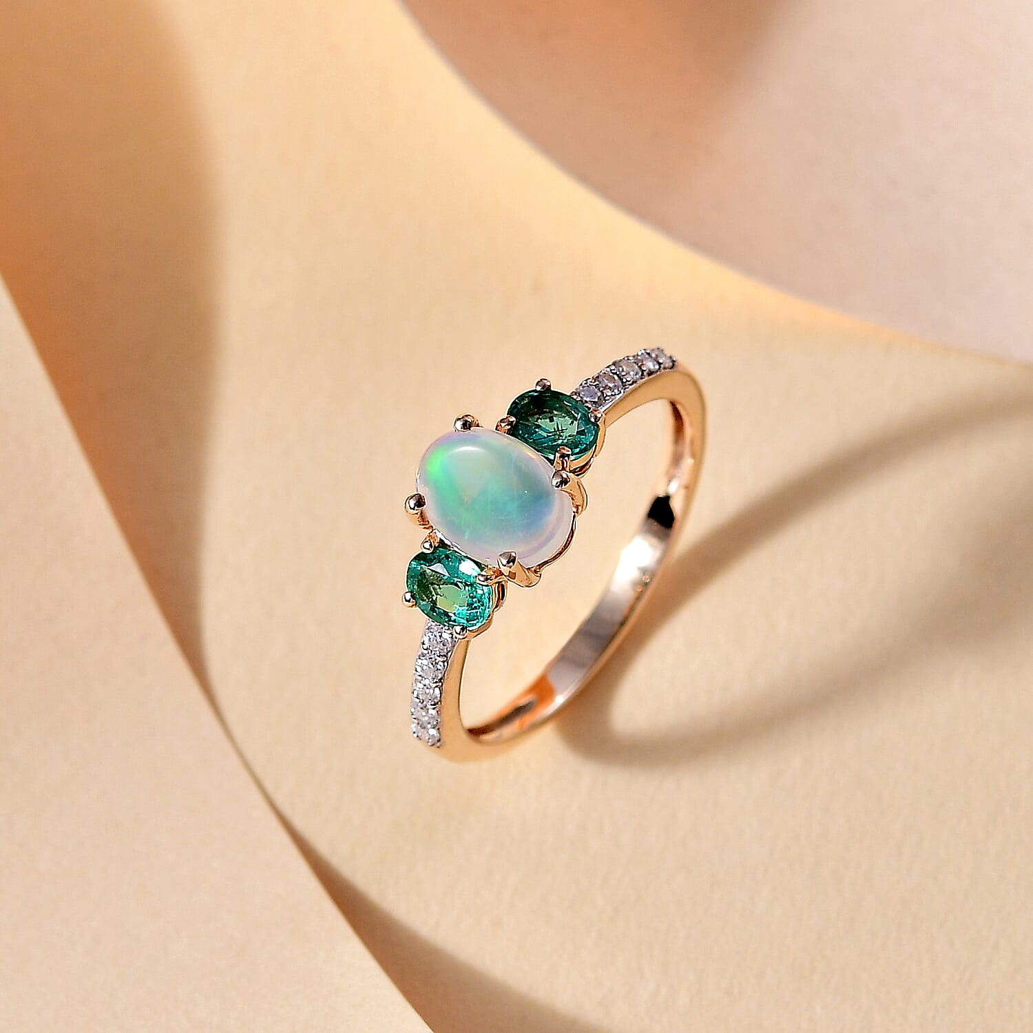 Montepuez Ruby, White Diamond Main Stone With Side Stone Ring in 18K Vermeil Yellow Gold Plated 0.852 Ct.