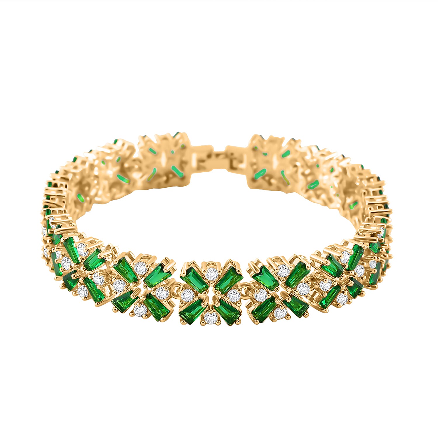 White & Green Cubic Zirconia Bracelet (Size - 7.25) in Yellow Gold Tone 30.0 Ct