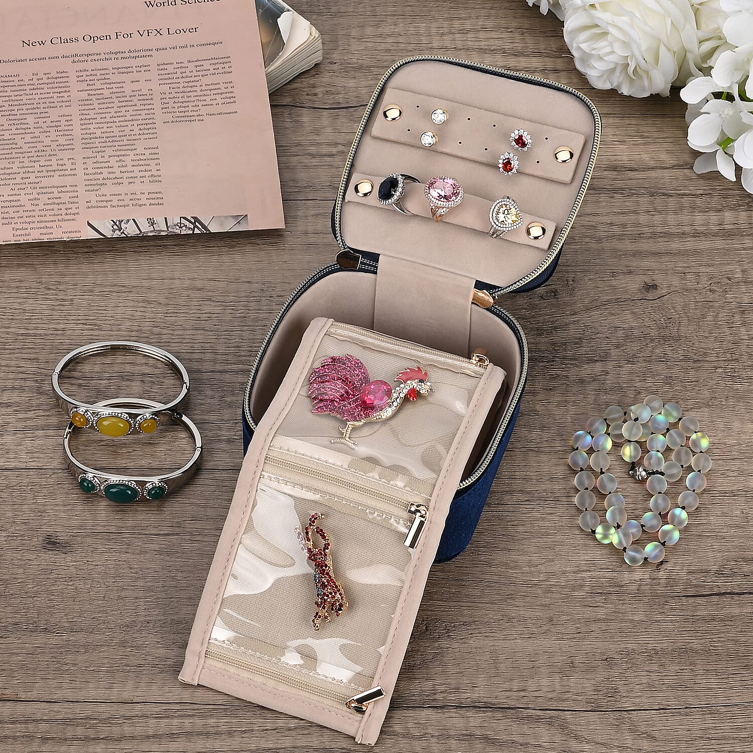 Velvet Jewellery Organiser (Size 12x12x7 cm) - Navy