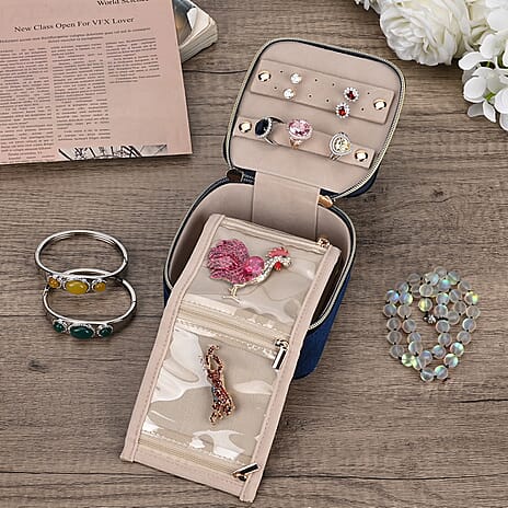Velvet Jewellery Organiser (Size 12x12x7 cm) - Navy