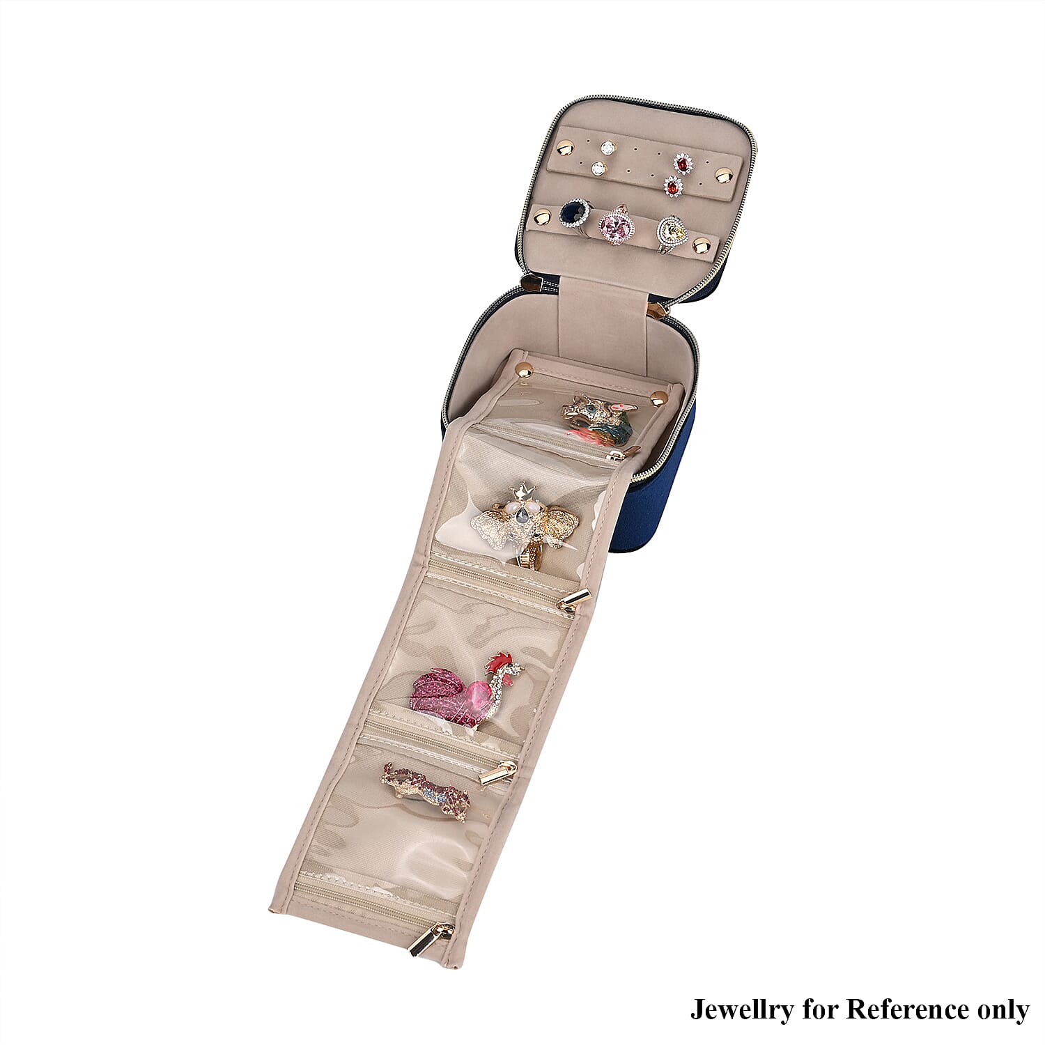 Velvet Jewellery Organiser (Size 12x12x7 cm) - Navy