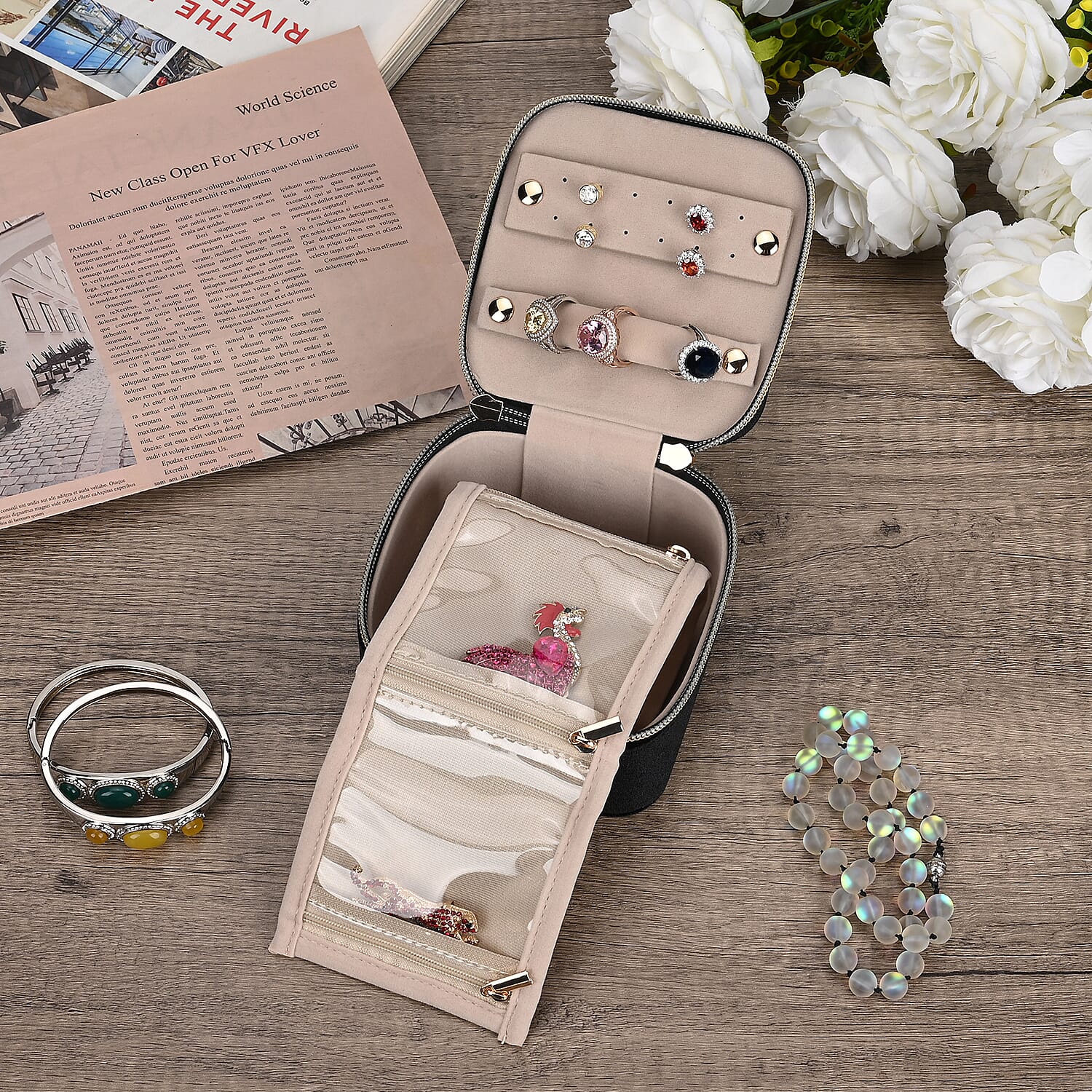 Velvet Jewellery Organiser (Size 12x12x7 cm) - Black