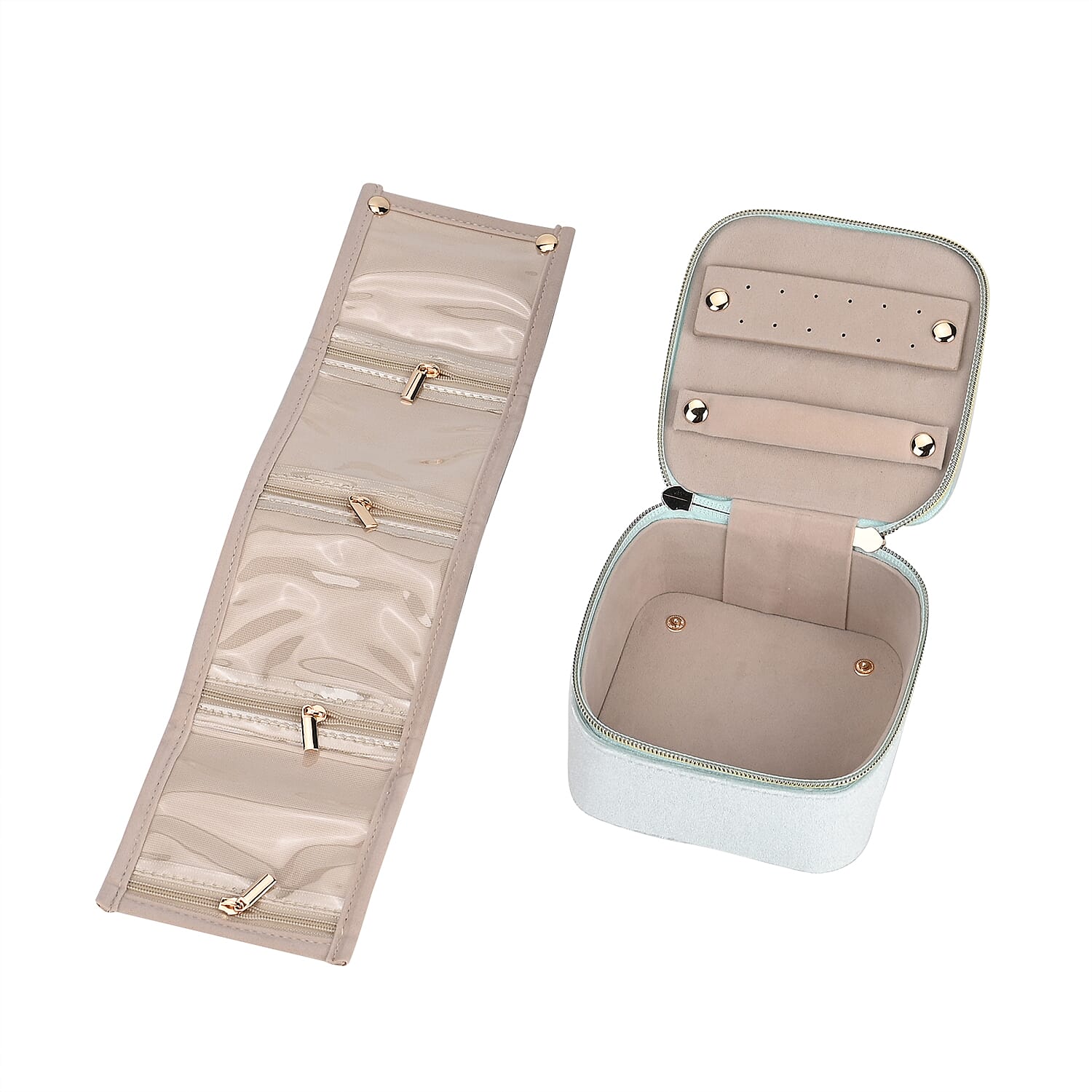 Velvet Jewellery Organiser (Size 12x12x7 cm) - Light Blue