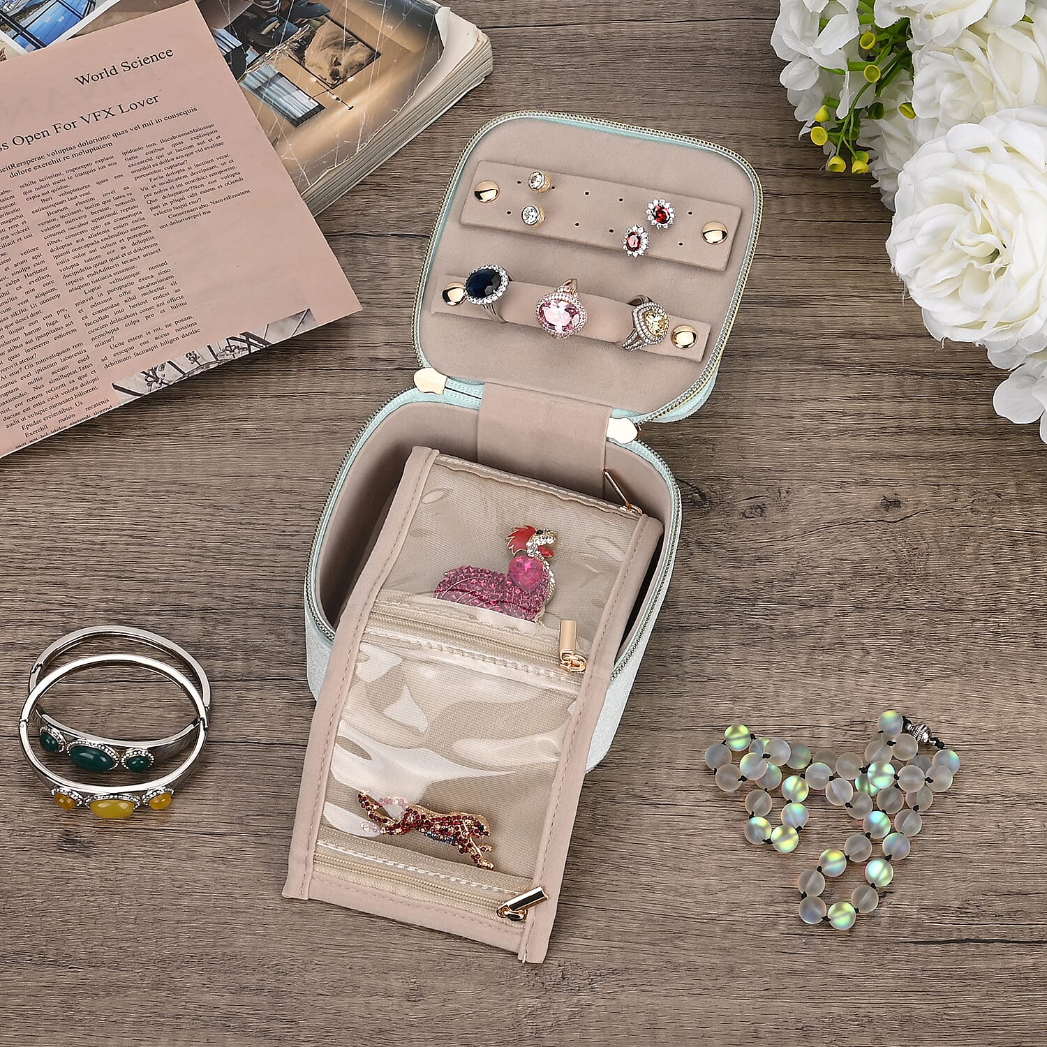 Velvet Jewellery Organiser (Size 12x12x7 cm) - Light Blue