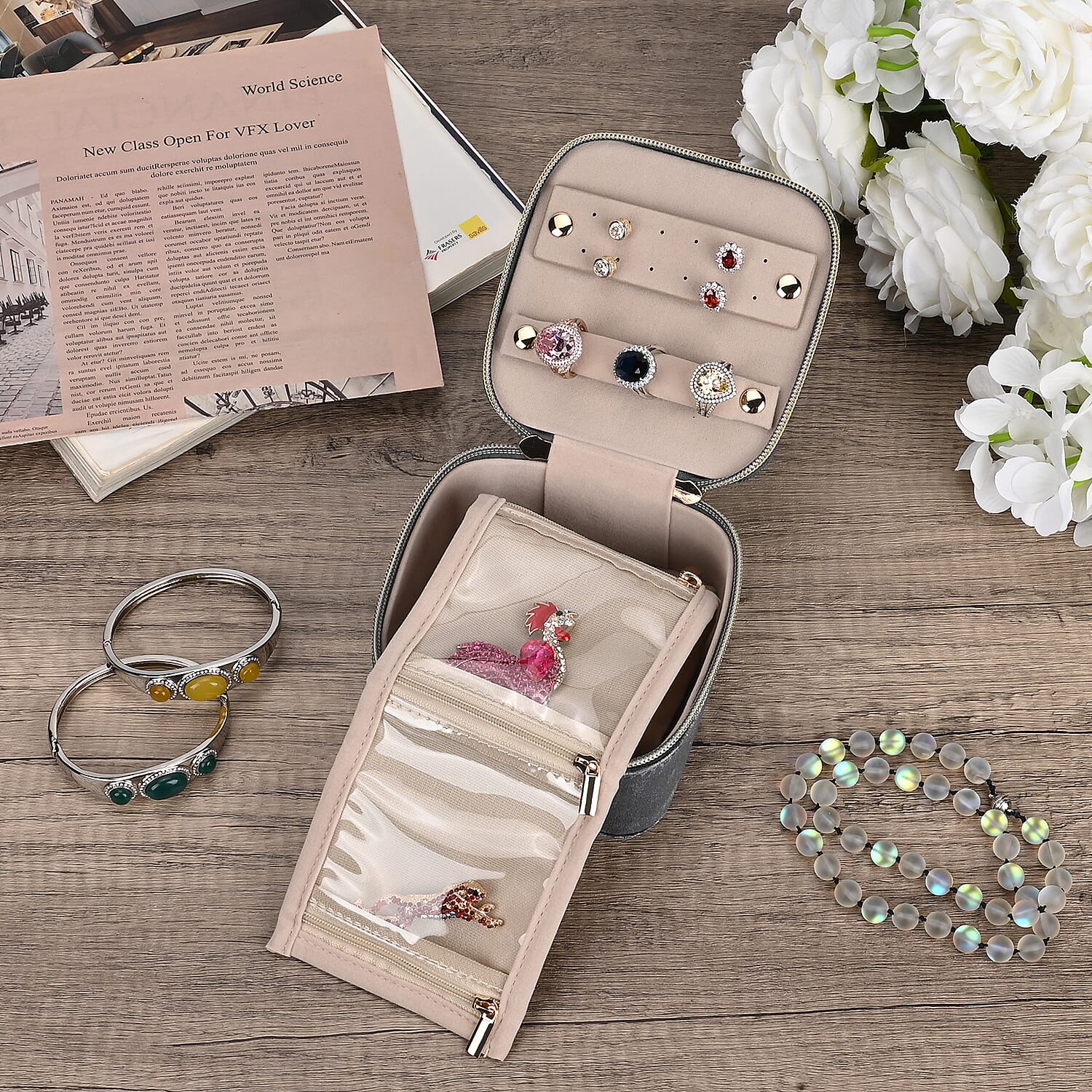 Velvet Jewellery Organiser (Size 12x12x7 cm) - Grey