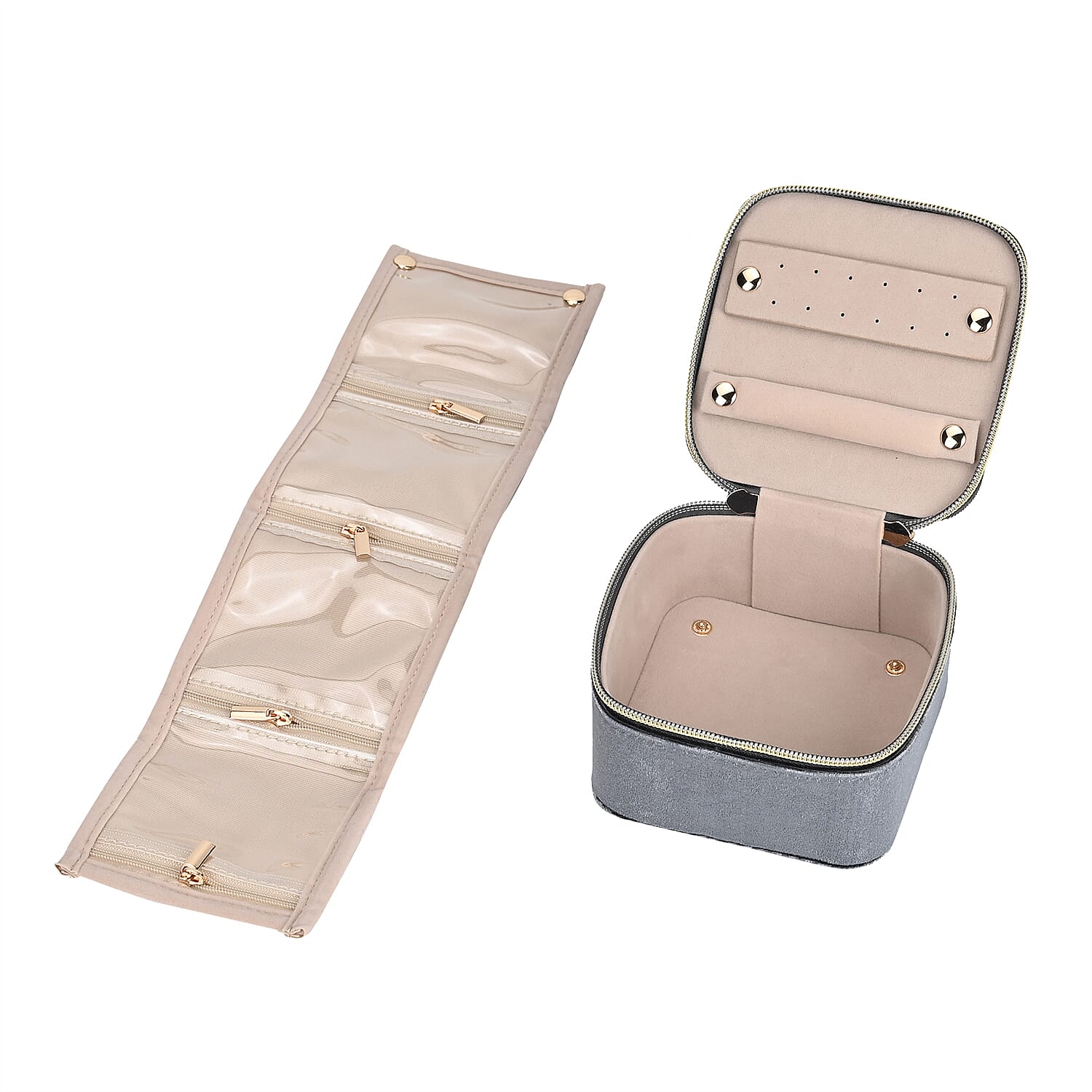 Velvet Jewellery Organiser (Size 12x12x7 cm) - Grey