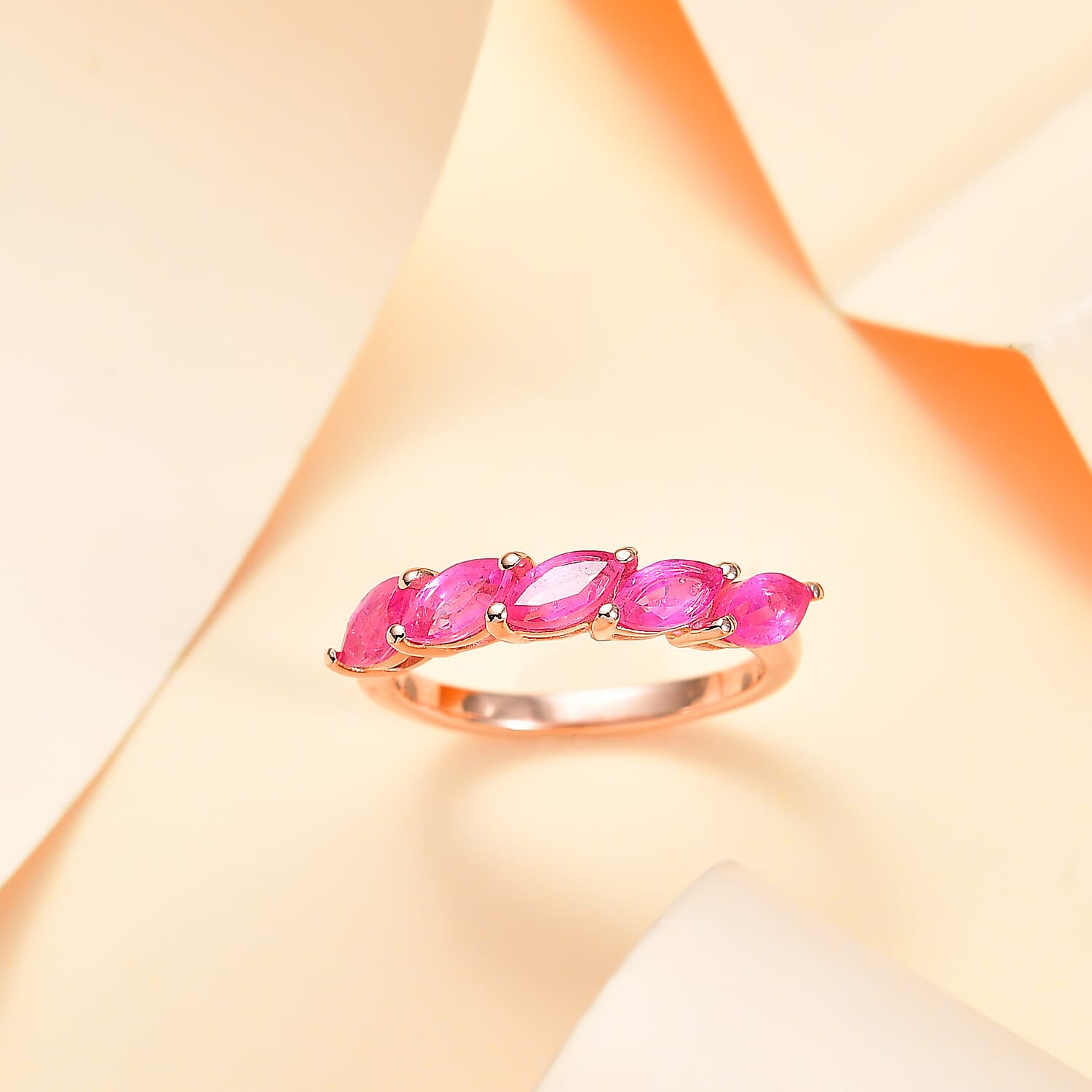Fissure Filled Pink Sapphire  Band Ring in 18K Vermeil Rose Gold Plated 1.81Ct