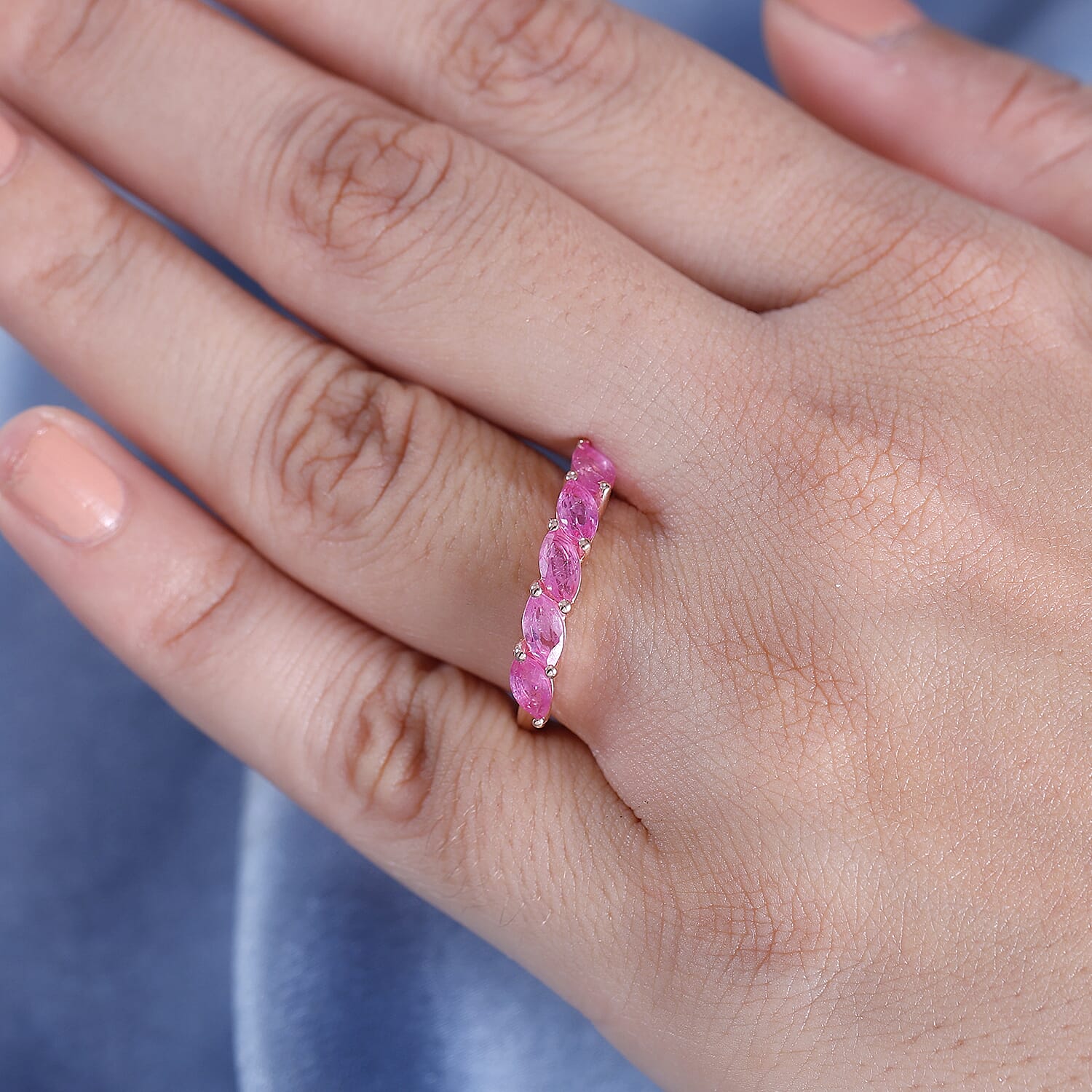 Fissure Filled Pink Sapphire  Band Ring in 18K Vermeil Rose Gold Plated 1.81Ct