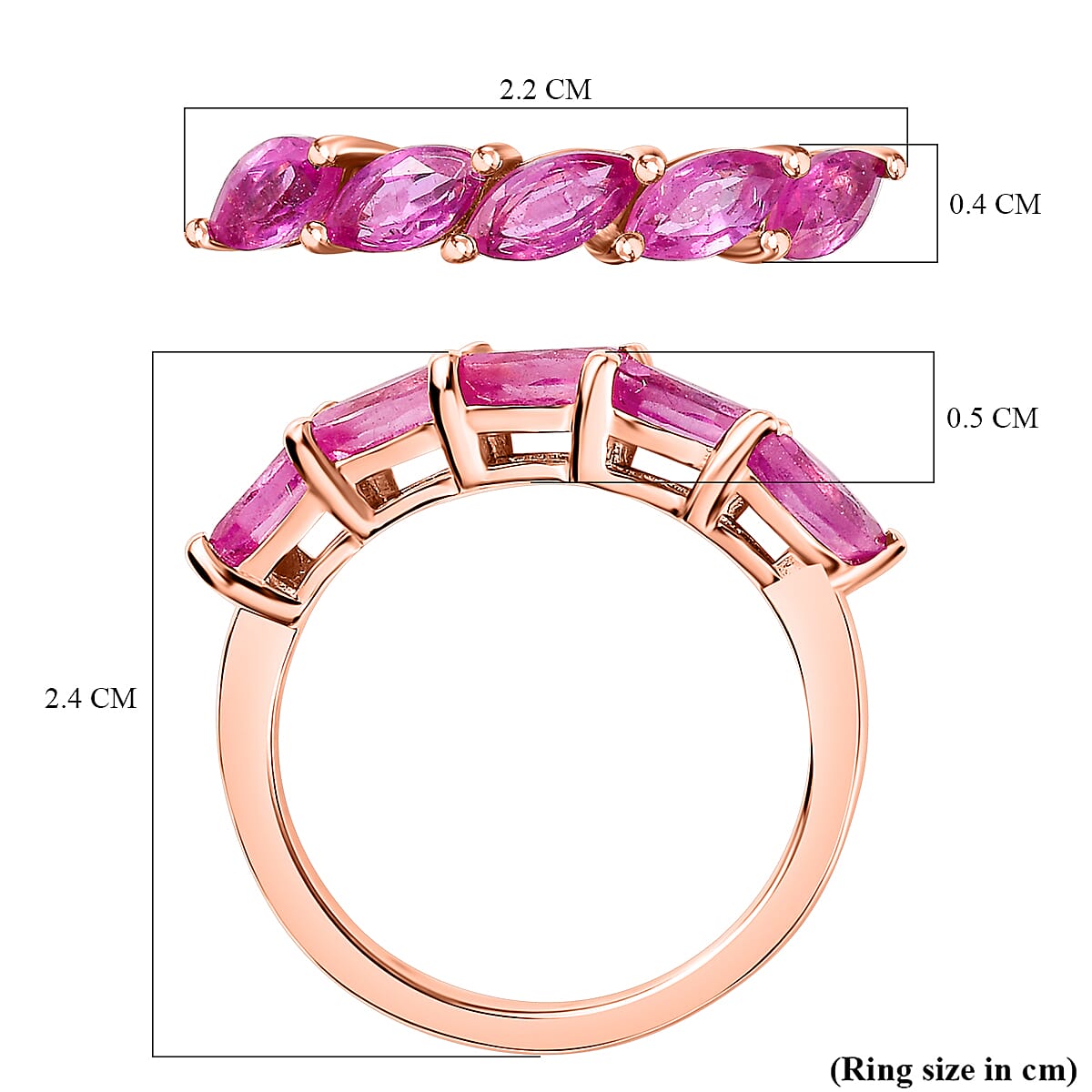 Fissure Filled Pink Sapphire  Band Ring in 18K Vermeil Rose Gold Plated 1.81Ct