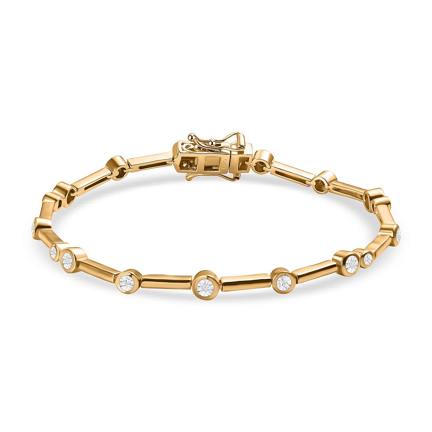 Natural White Diamond Bubble Station Bracelet (Size 7.5) in Yellow Gold Plated with GB Lock Box