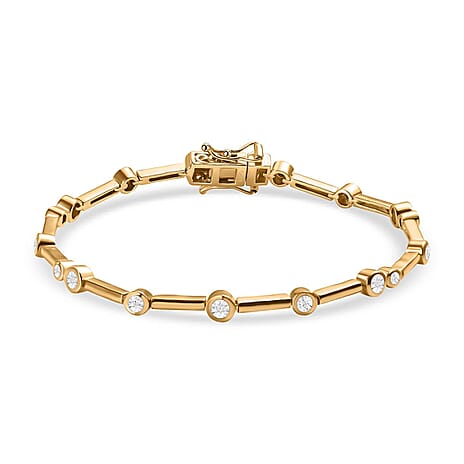 Natural White Diamond Bubble Station Bracelet (Size 7.5) in Yellow Gold Plated with GB Lock Box