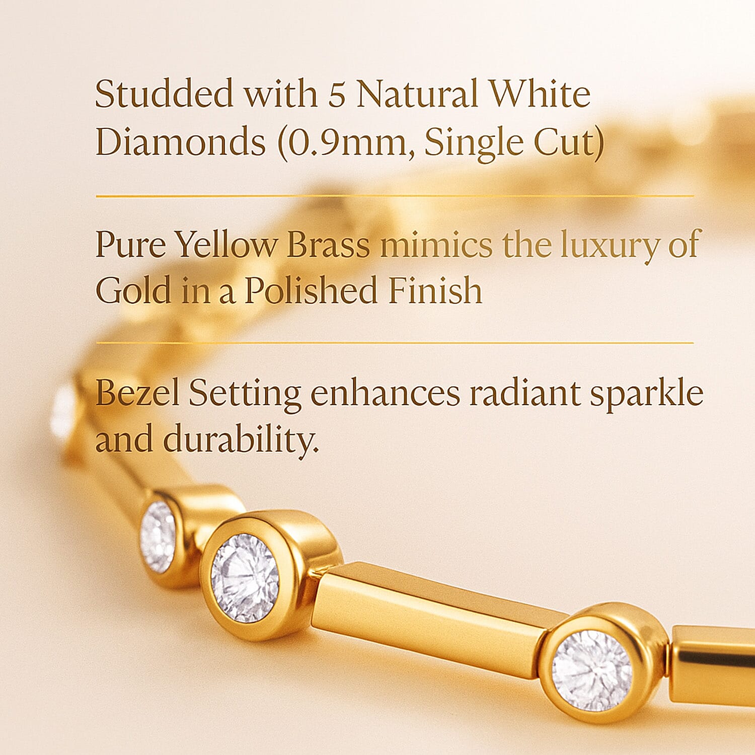 Natural White Diamond Bubble Station Bracelet (Size 7.5) in Yellow Gold Plated with GB Lock Box