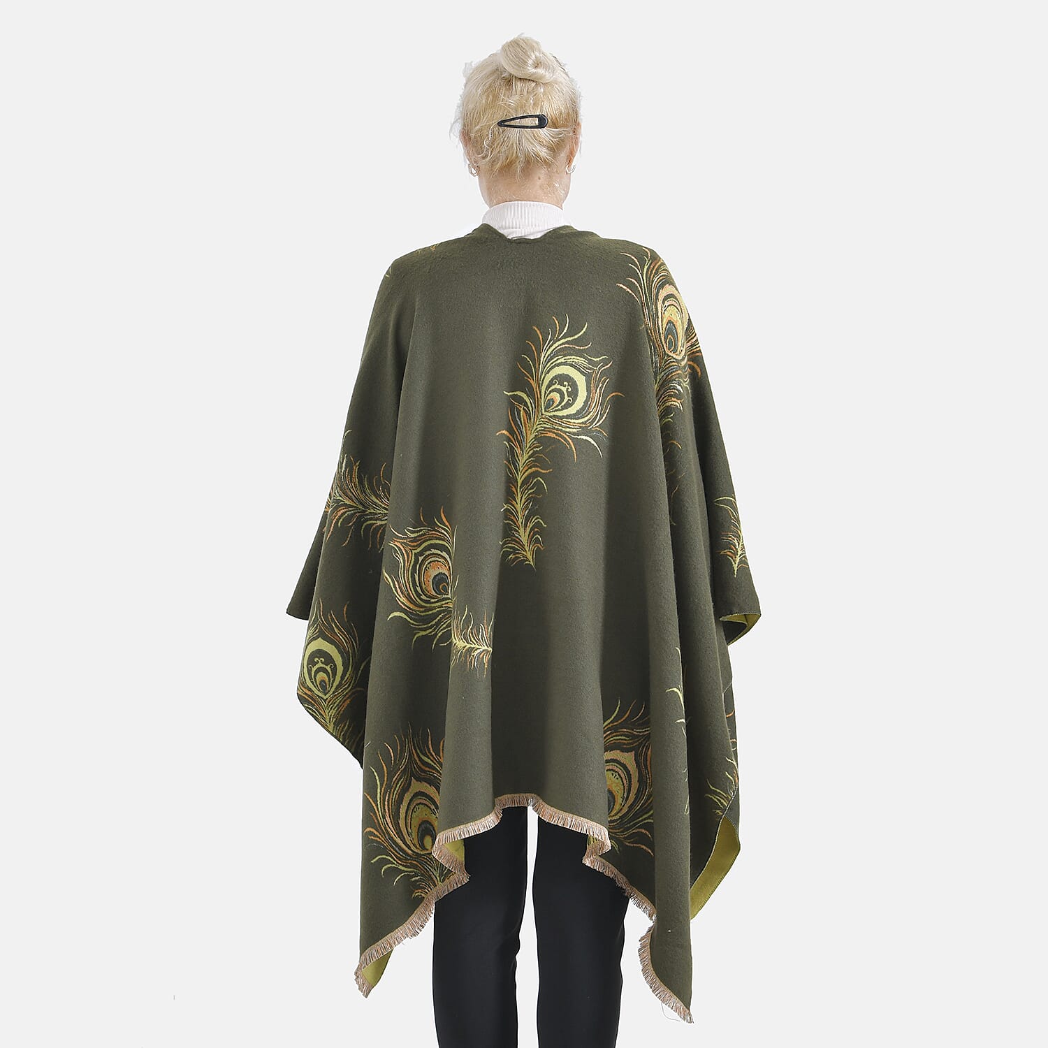 The Most Sumptuous Scarf at TJC - Super Soft Peacock Feather Print Wrap-on - Olive Green