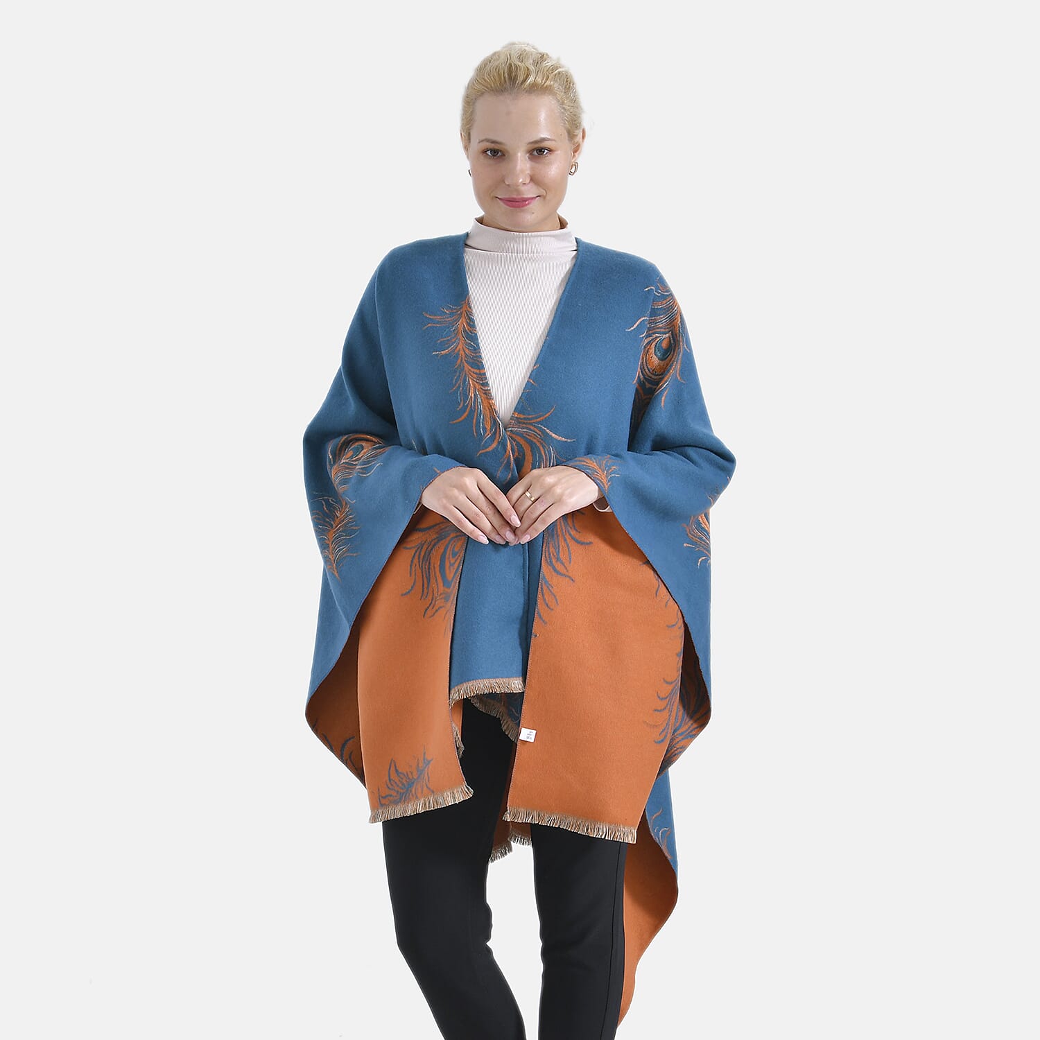 The Most Sumptuous Scarf at TJC - Super Soft Peacock Feather Print Wrap-on - Teal