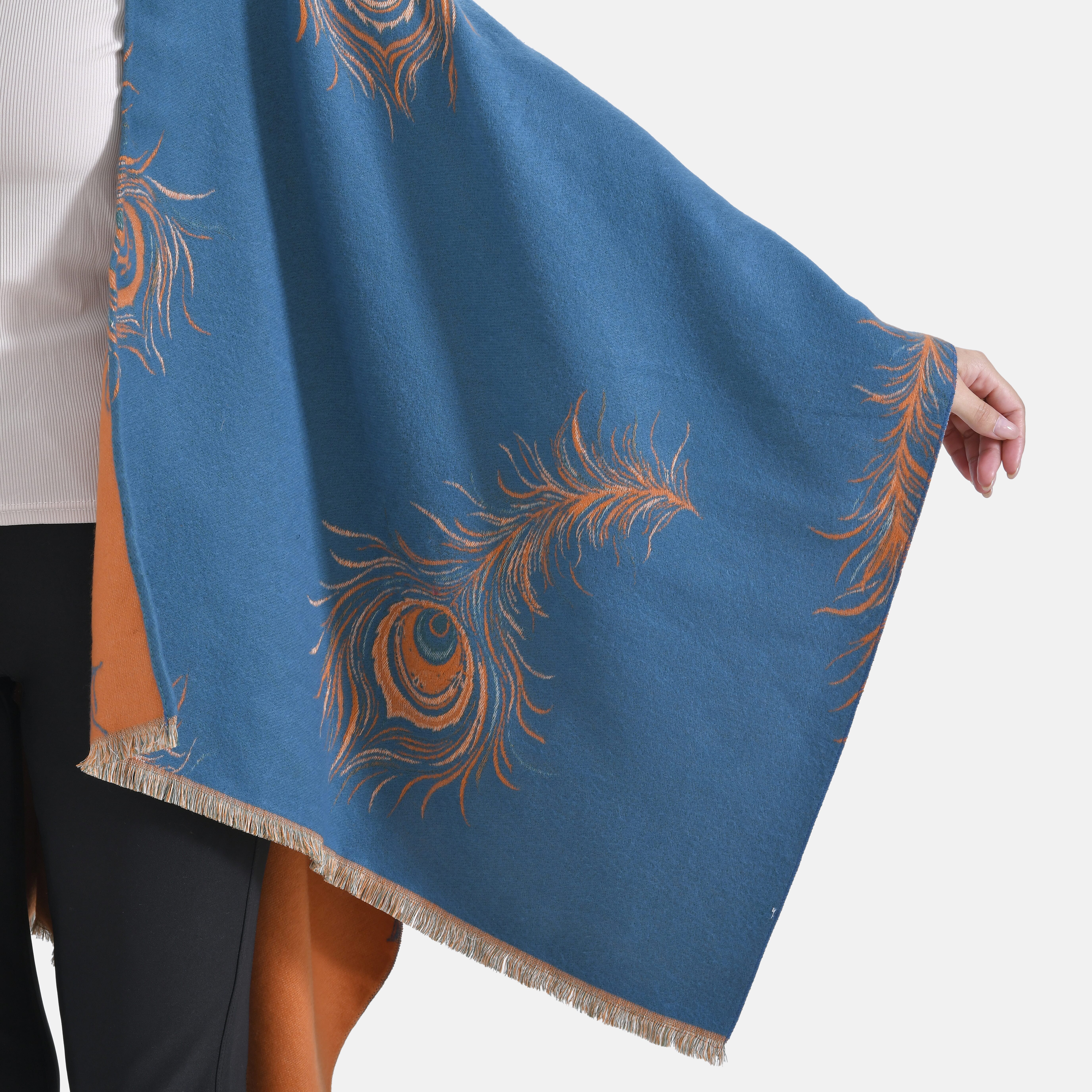 The Most Sumptuous Scarf at TJC - Super Soft Peacock Feather Print Wrap-on - Teal